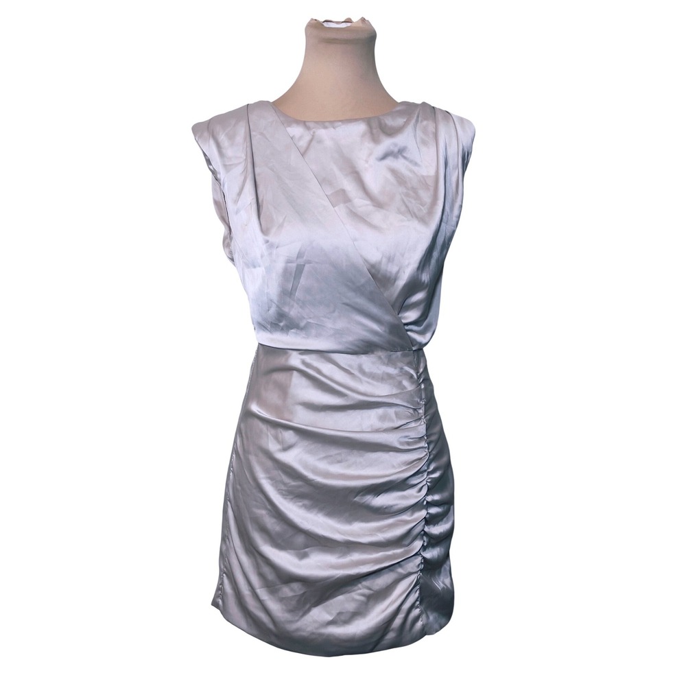 DO+BE Womens Satin Ruched Mini Dress White Size S Cocktail Party Sleek Wedding